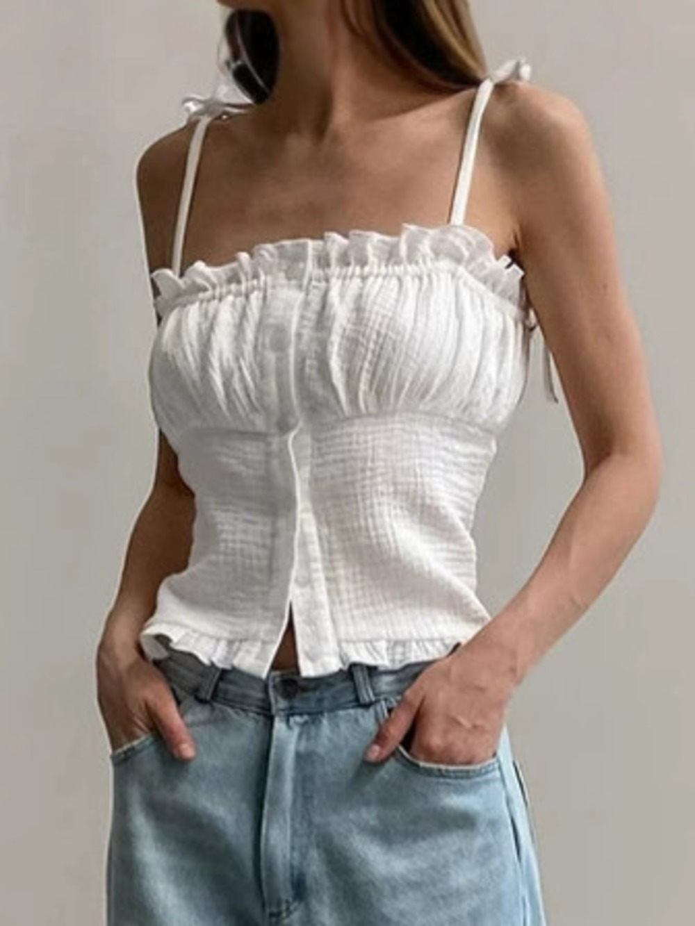 Forever 21 White Ruffle Bustier Cami Top Waist Cinching Summer